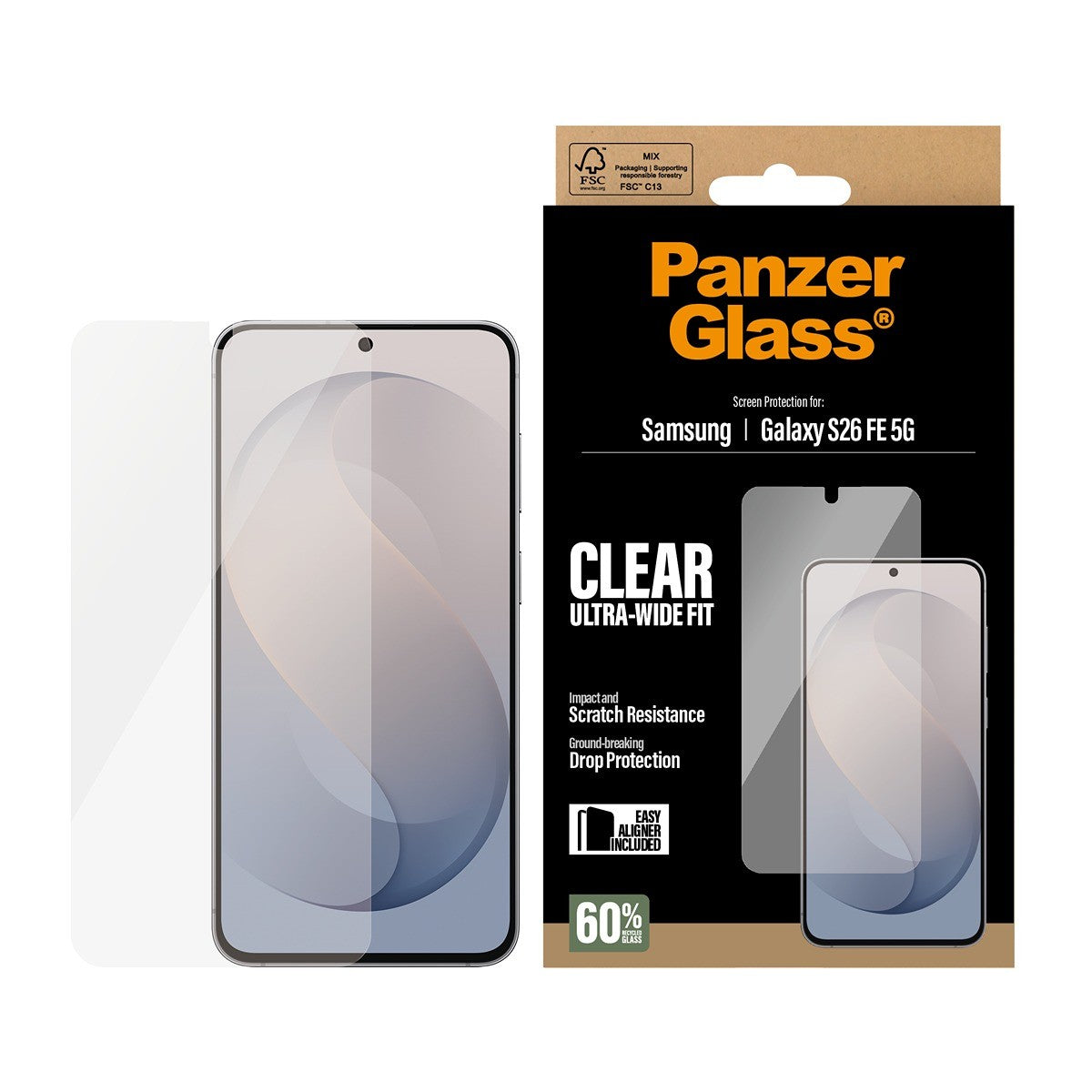 PanzerGlass Samsung Galaxy S26 FE Skærmbeskytter Ultra-Wide Fit EasyAligner