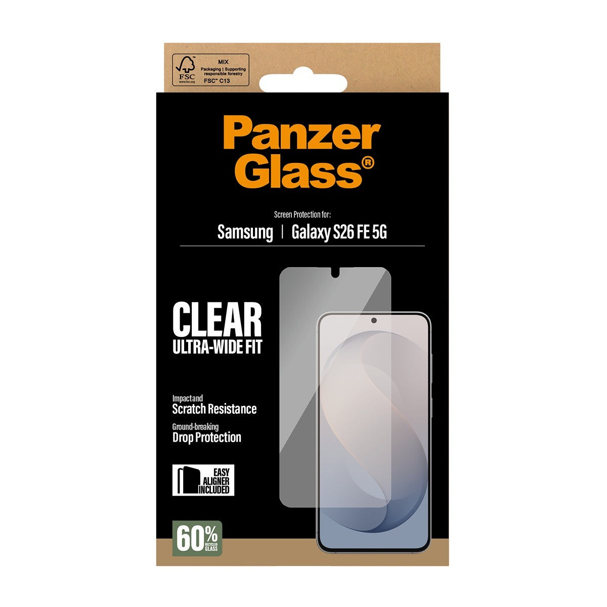 PanzerGlass Samsung Galaxy S26 FE Skærmbeskytter Ultra-Wide Fit EasyAligner