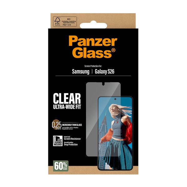 PanzerGlass Samsung Galaxy S26 Skærmbeskyttelse Ultra-Wide Fit EasyAligner