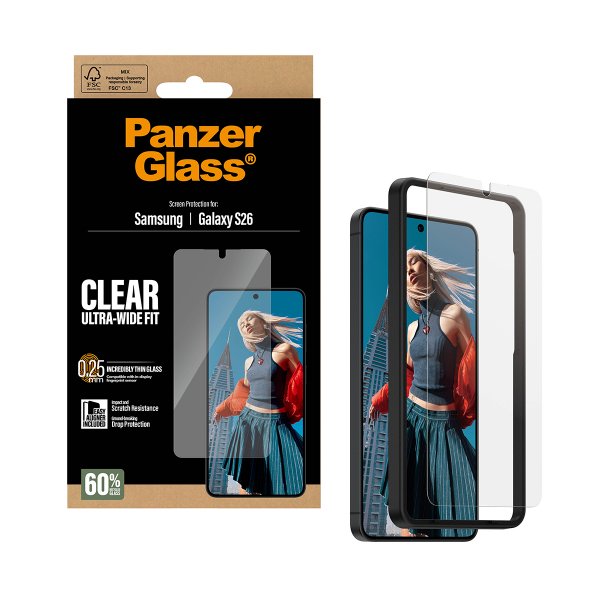 PanzerGlass Samsung Galaxy S26 Skærmbeskyttelse Ultra-Wide Fit EasyAligner
