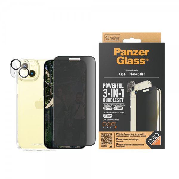 PanzerGlass iPhone 15 Plus 3-i-1 Bundle Set Privacy