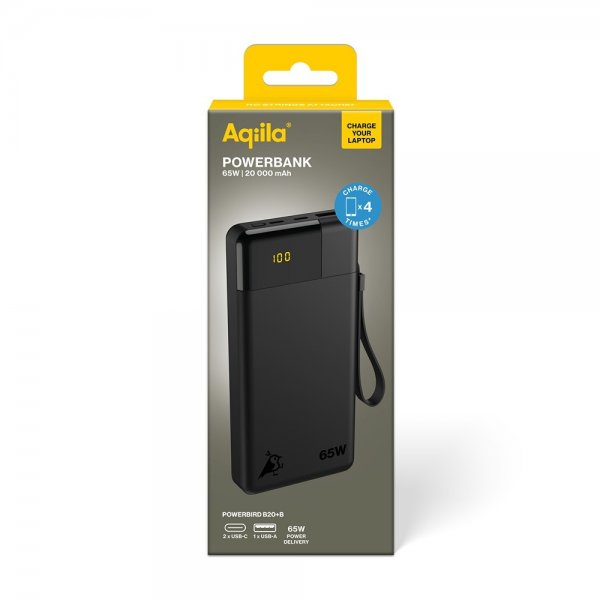 Aqiila Powerbank Powerbird B20+ 20 000 mAh 65W Sort