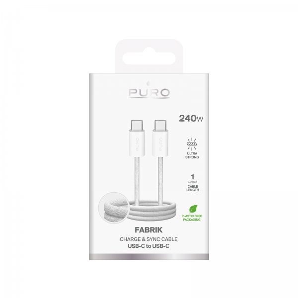 Puro Kabel Fabrik 2.0 240W USB-C til USB-C 1m Hvid