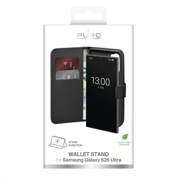 Puro Samsung Galaxy S26 Ultra Etui Wallet Stand Sort