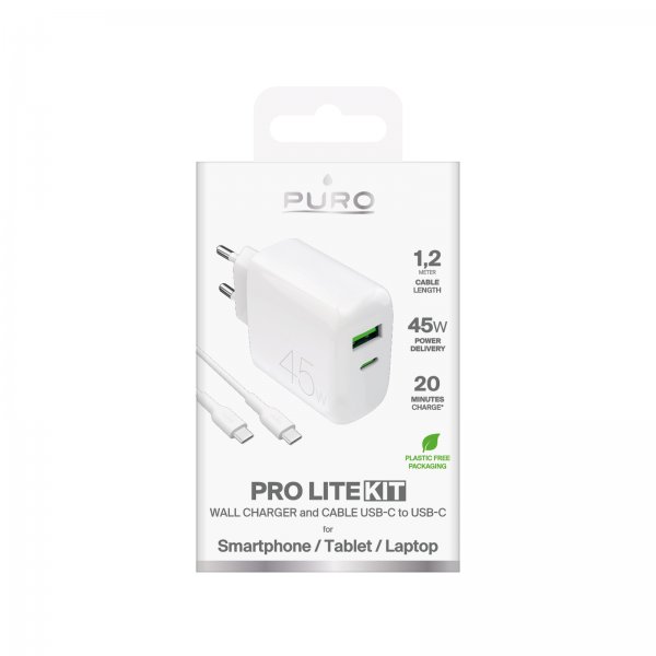 Puro oplader med kabel ProLite Kit USB-C 45W 1.2m Hvid