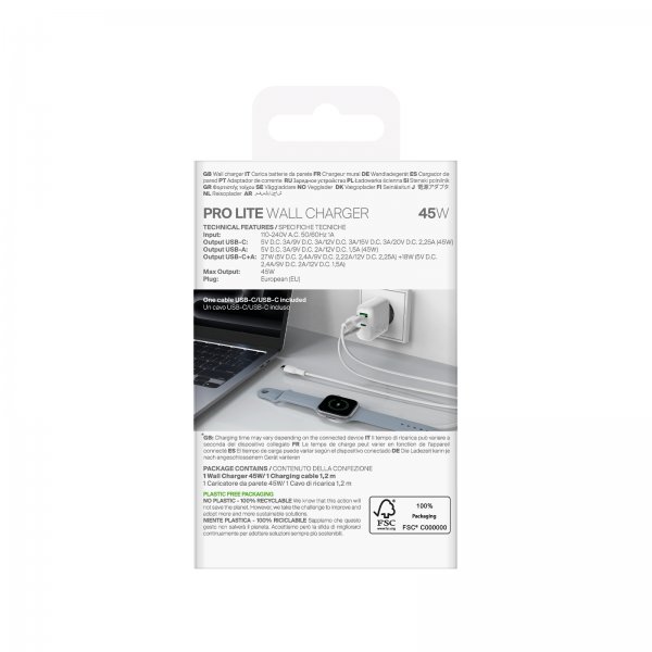 Puro oplader med kabel ProLite Kit USB-C 45W 1.2m Hvid