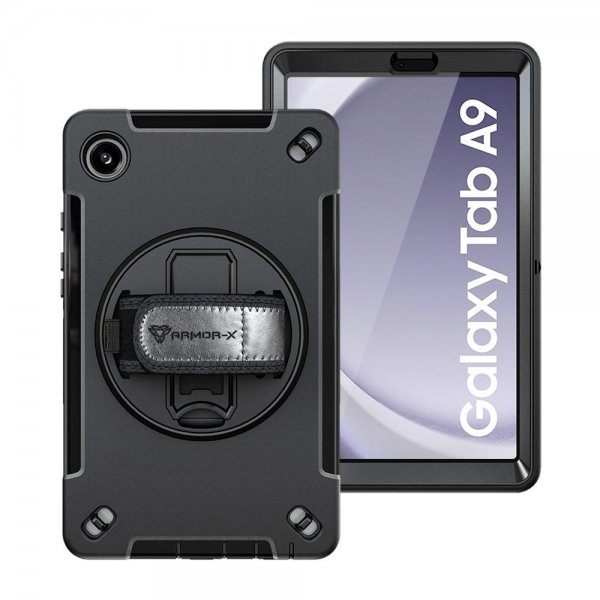 Armor-X Samsung Galaxy Tab A9 Cover Rainproof Robust Cover Håndstrop Støttefod Sort