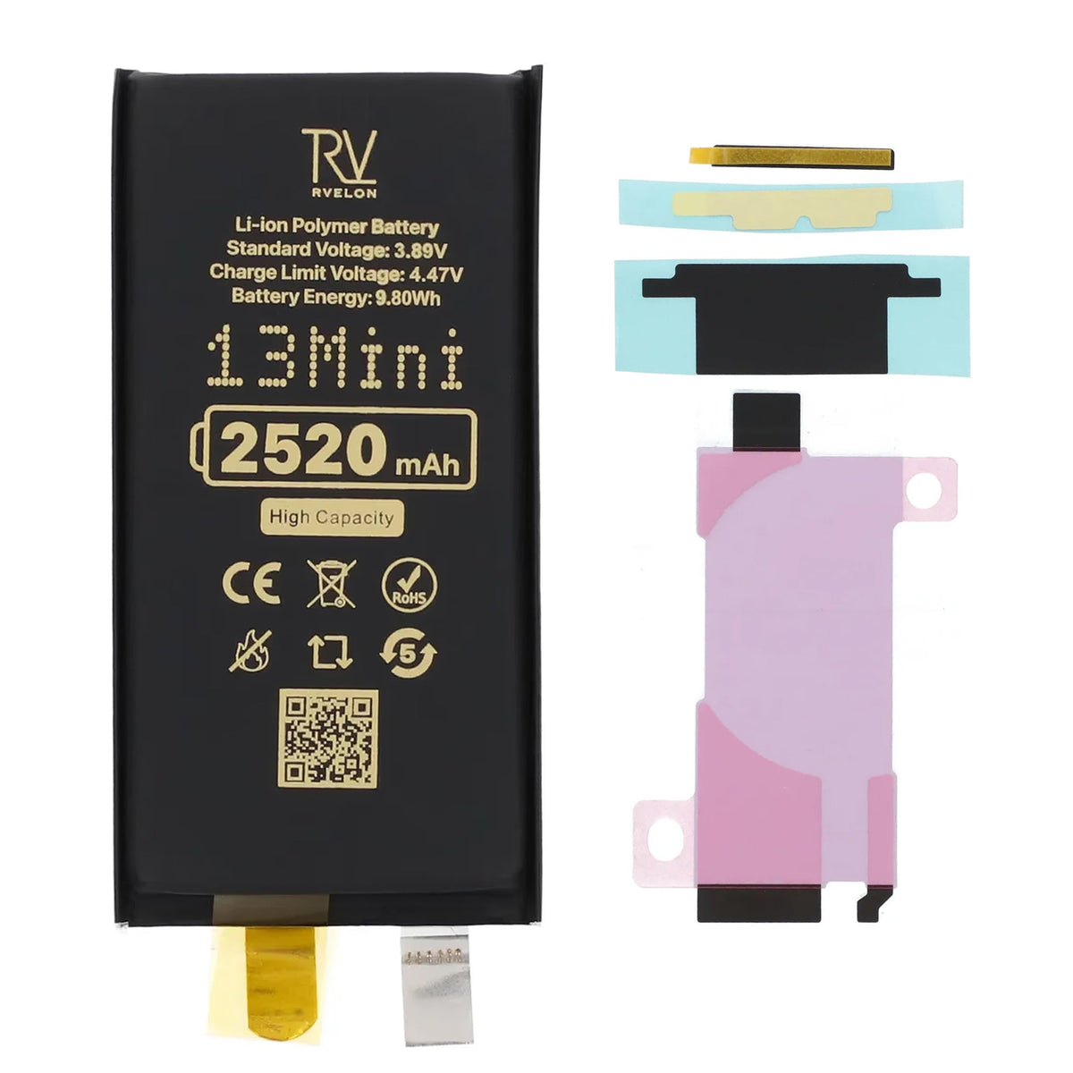 Rvelon Batteri til iPhone 13 mini 2520mAh uden flexkabel