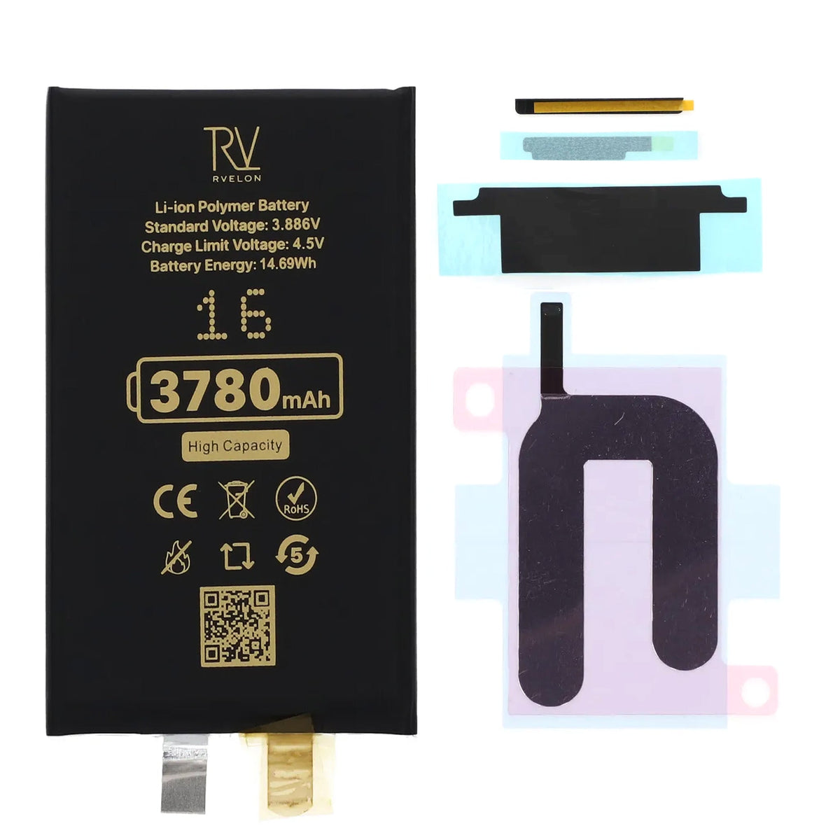 Rvelon Batteri til iPhone 16 3700mAh uden flexkabel