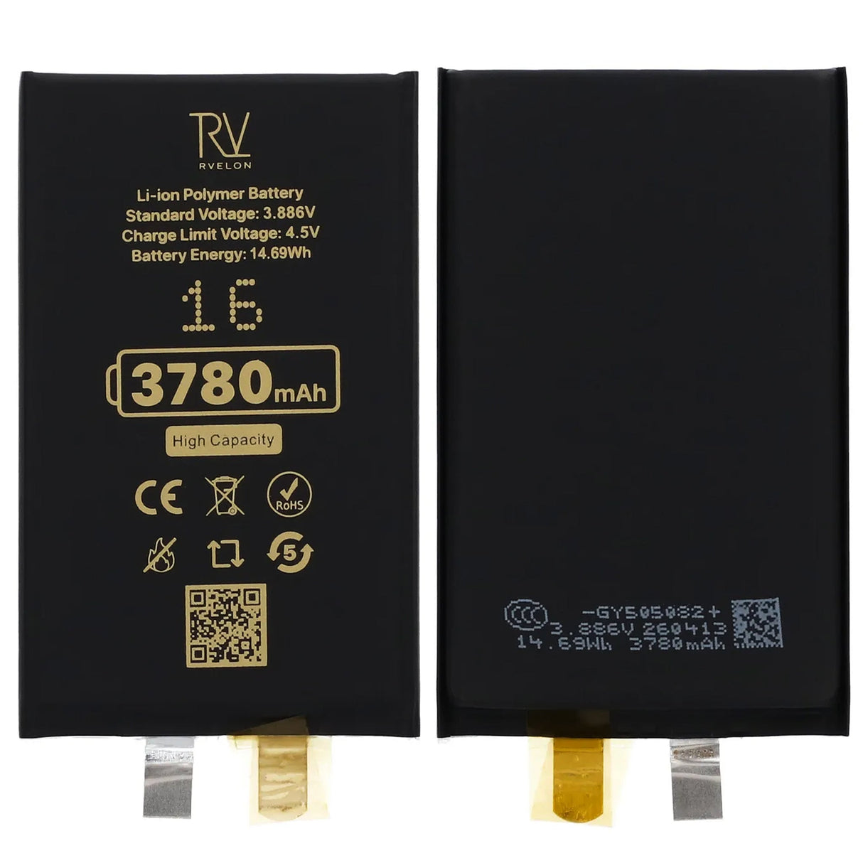 Rvelon Batteri til iPhone 16 3700mAh uden flexkabel