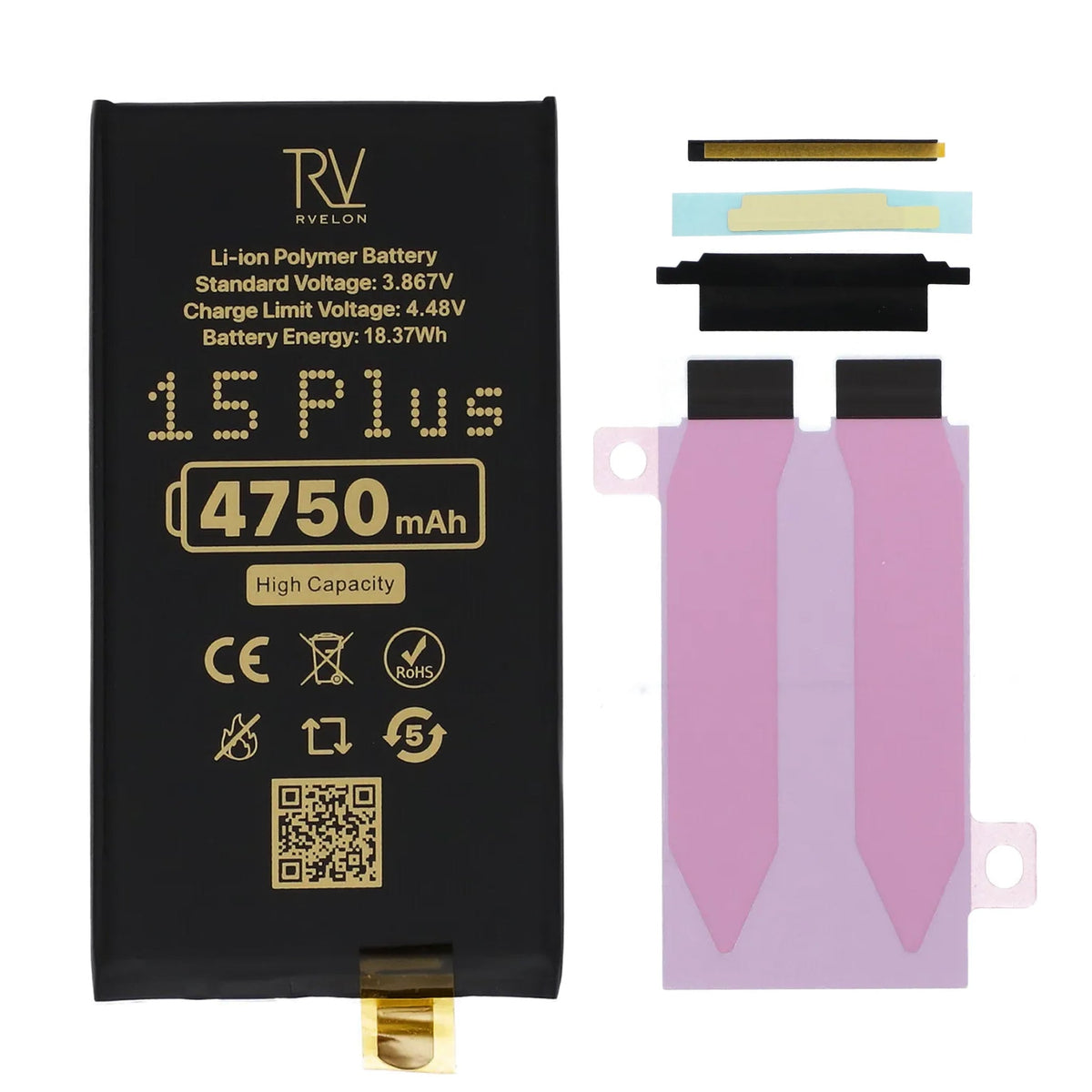 Rvelon Batteri til iPhone 15 Plus 4750mAh uden flexkabel