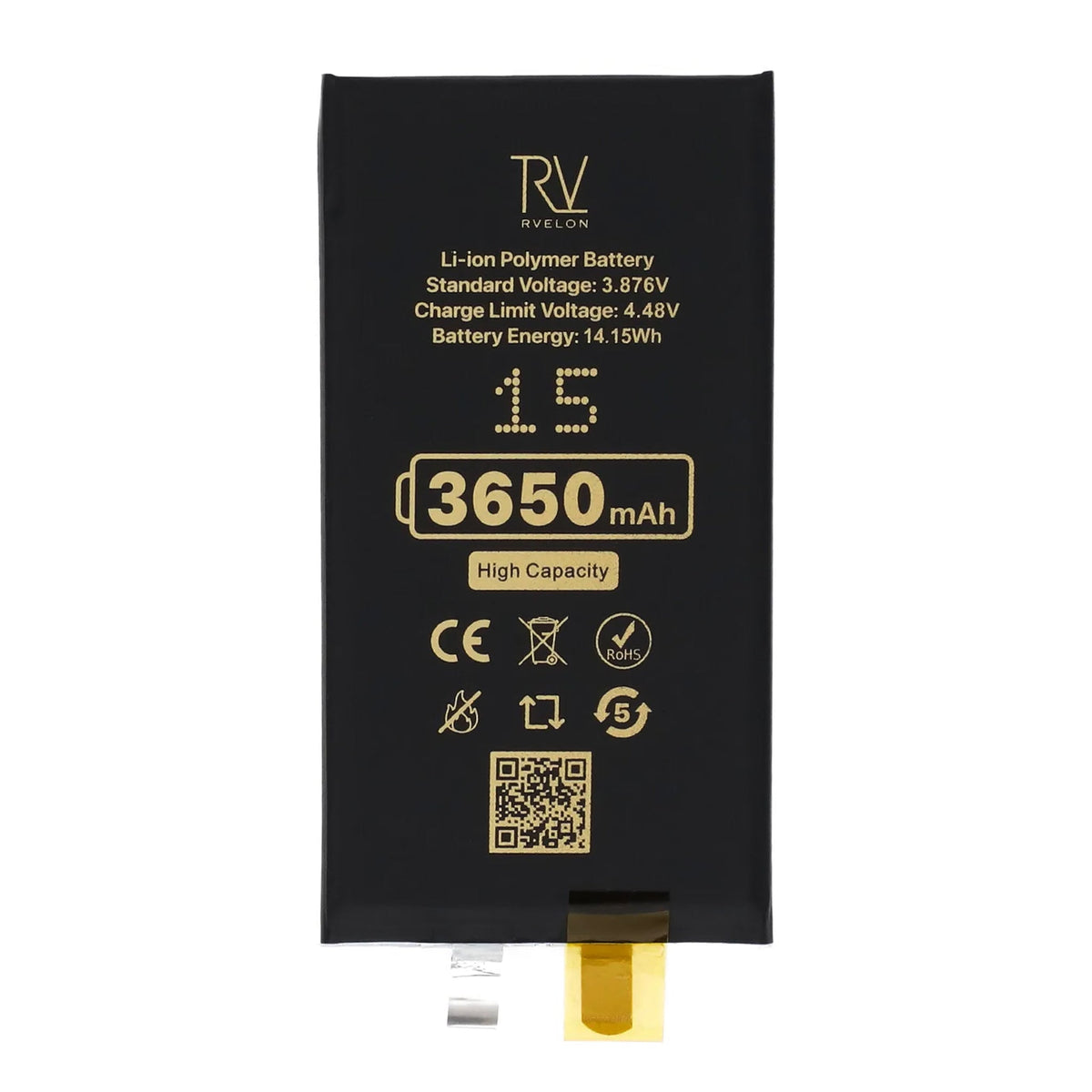 Rvelon Batteri til iPhone 15 3650mAh uden flexkabel