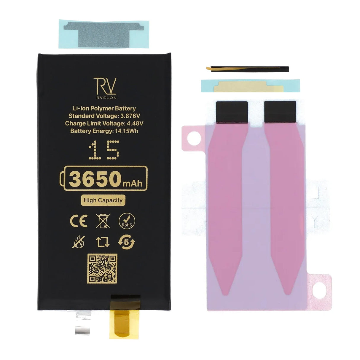 Rvelon Batteri til iPhone 15 3650mAh uden flexkabel