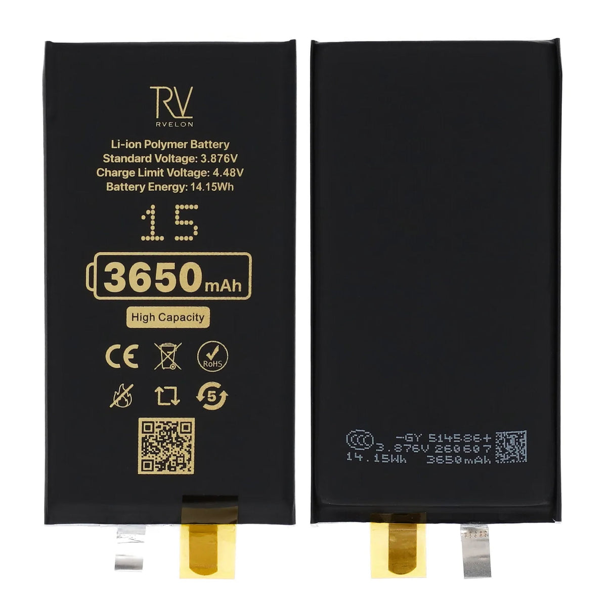 Rvelon Batteri til iPhone 15 3650mAh uden flexkabel