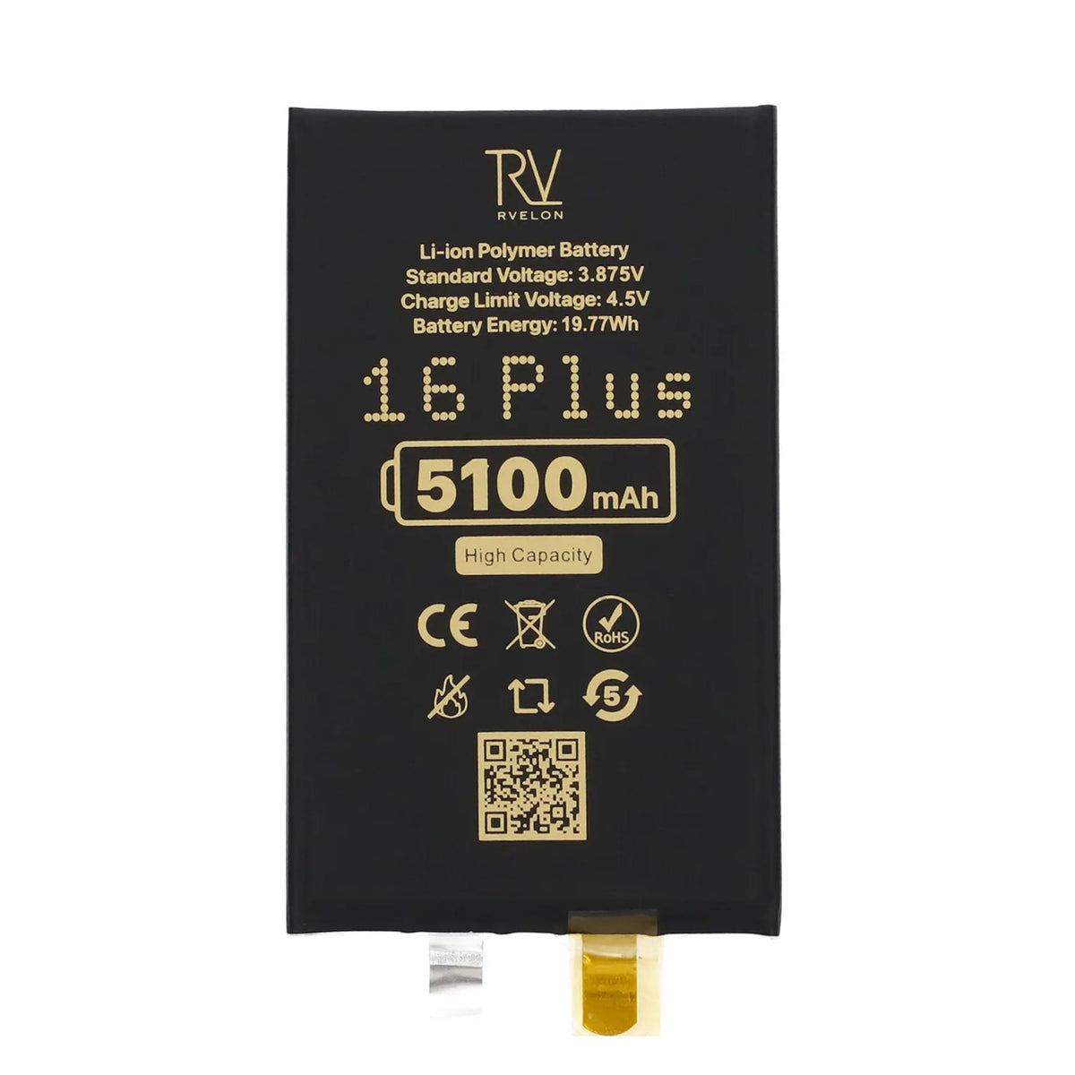 Rvelon Batteri til iPhone 16 Plus 5100mAh uden flexkabel