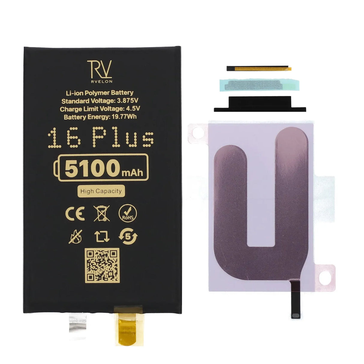 Rvelon Batteri til iPhone 16 Plus 5100mAh uden flexkabel