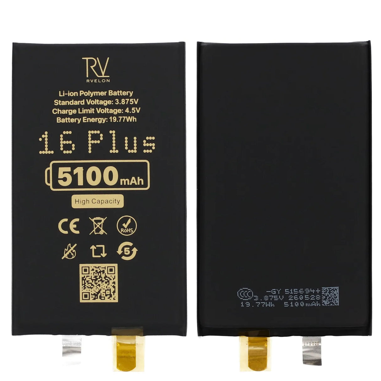 Rvelon Batteri til iPhone 16 Plus 5100mAh uden flexkabel