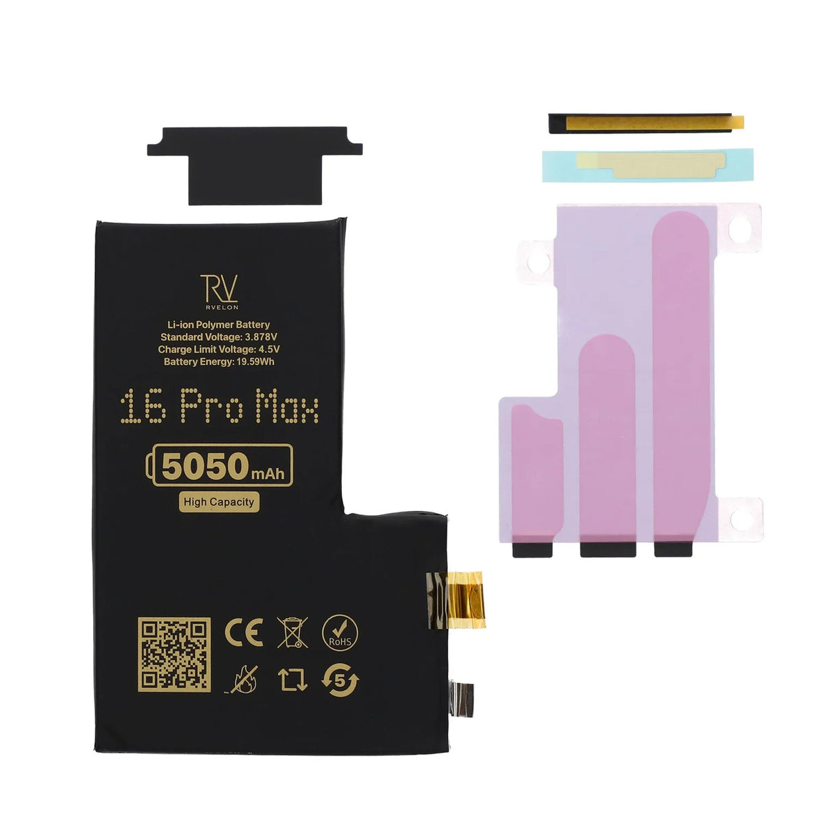 Rvelon Batteri til iPhone 16 Pro Max 5050mAh uden flexkabel