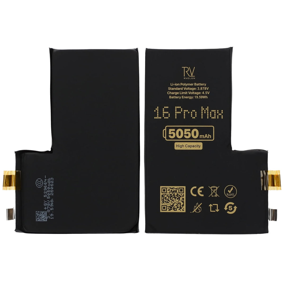 Rvelon Batteri til iPhone 16 Pro Max 5050mAh uden flexkabel