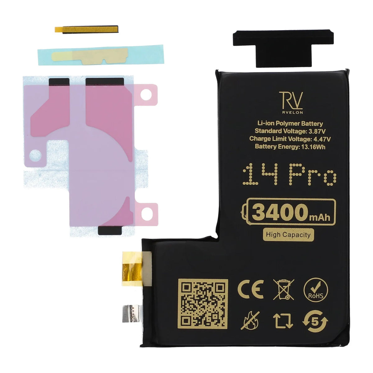 Rvelon Batteri til iPhone 14 Pro 3400mAh uden flexkabel
