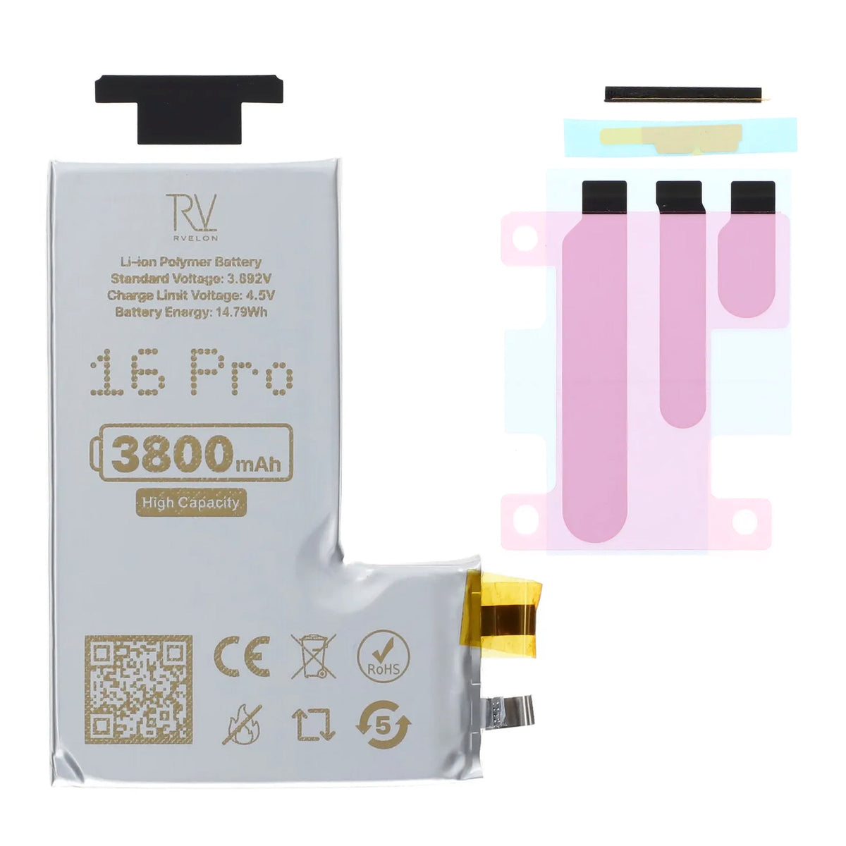 Rvelon Batteri til iPhone 16 Pro 3800mAh uden flexkabel