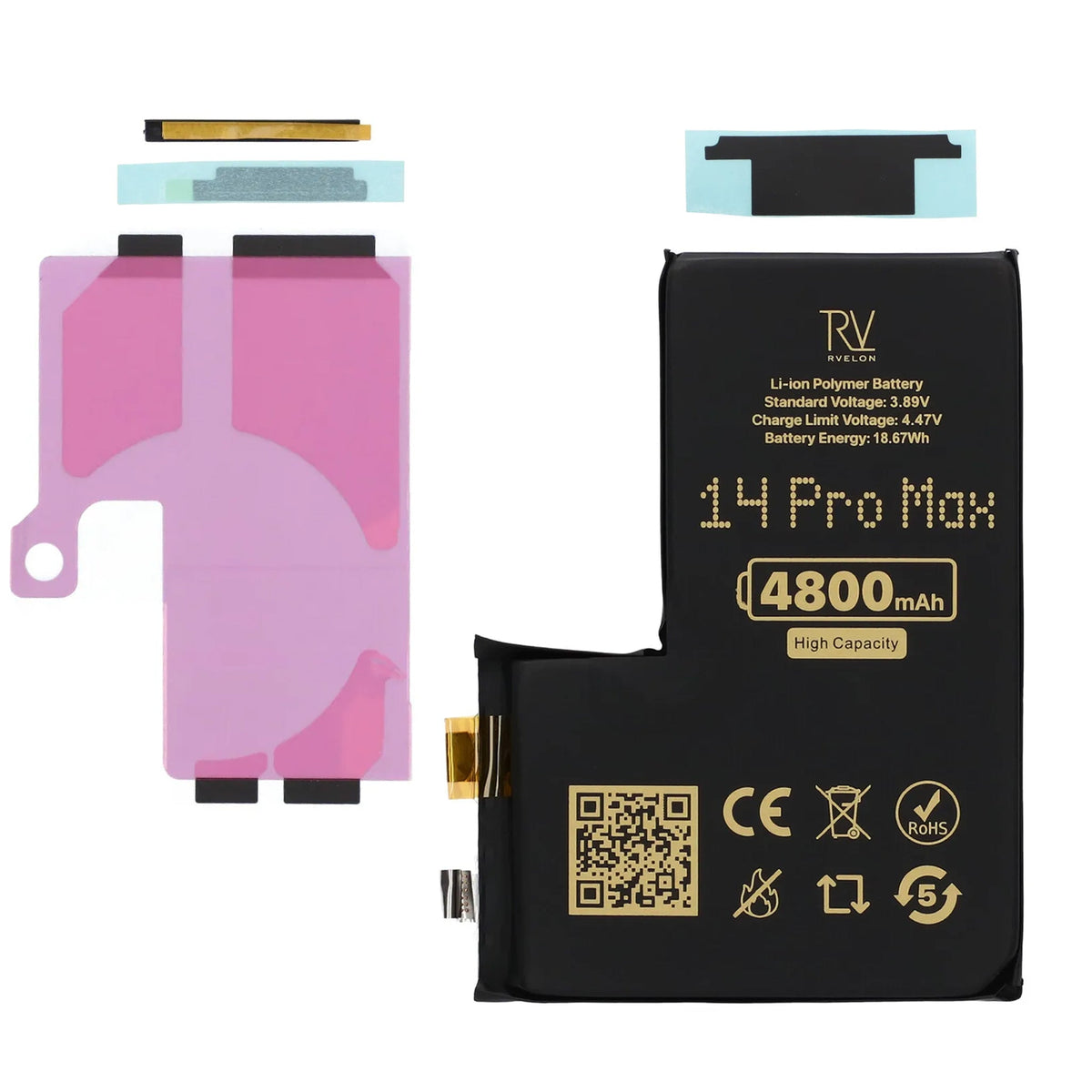 Rvelon Batteri til iPhone 14 Pro Max 4800mAh uden flexkabel