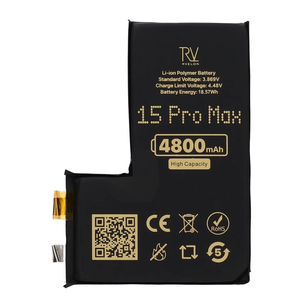 Rvelon Batteri til iPhone 15 Pro Max 4800mAh uden flexkabel