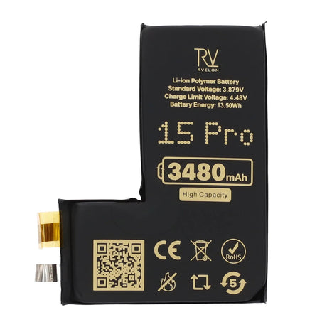 Rvelon Batteri til iPhone 15 Pro 3480mAh uden flexkabel