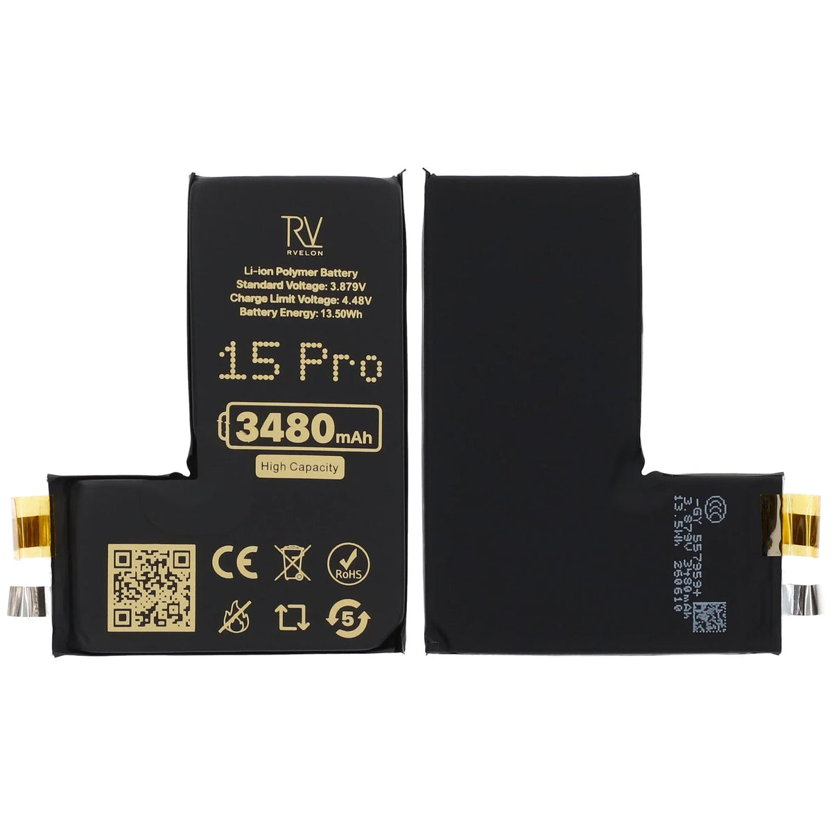 Rvelon Batteri til iPhone 15 Pro 3480mAh uden flexkabel