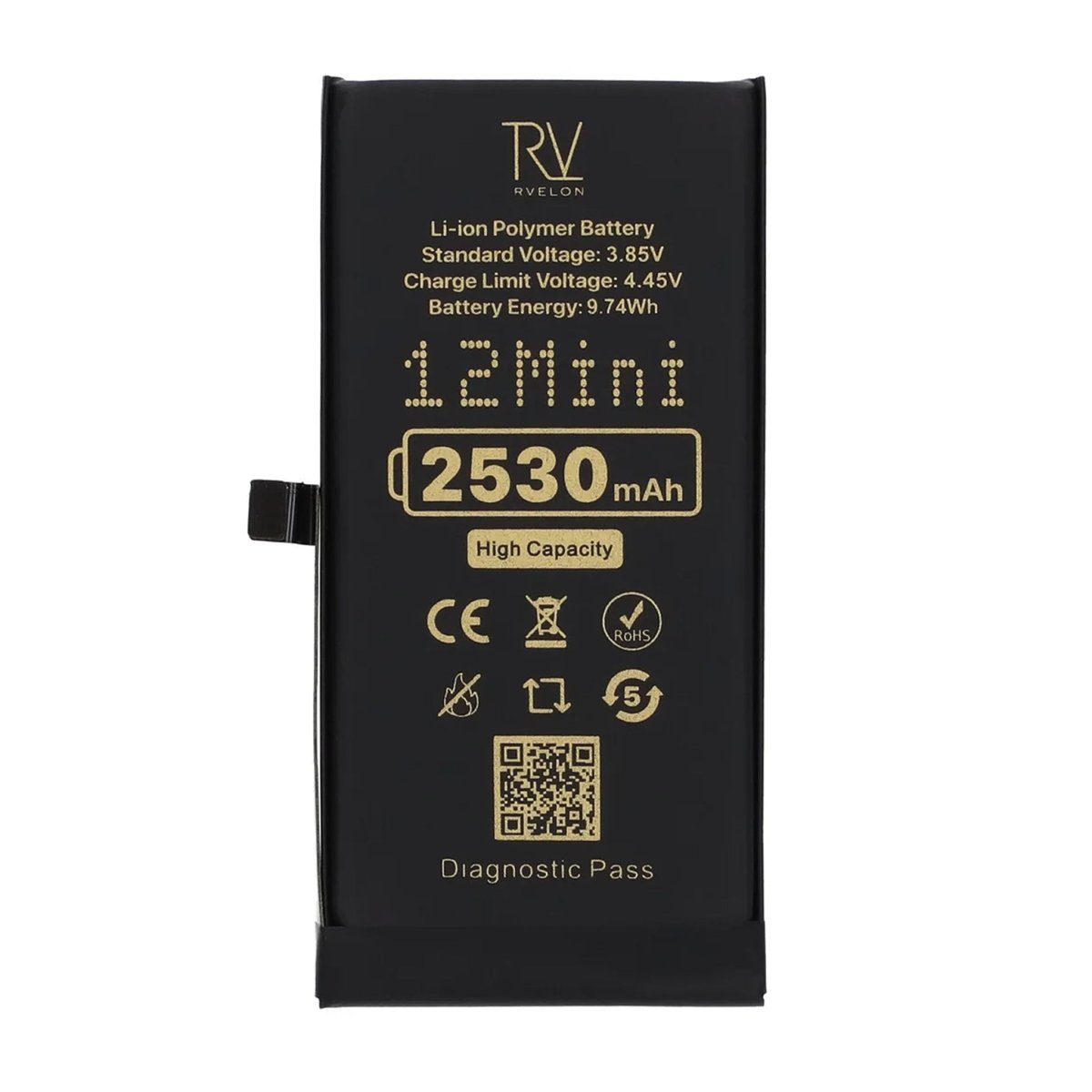 Rvelon Batteri til iPhone 12 Mini – 2530 mAh Høj kapacitet