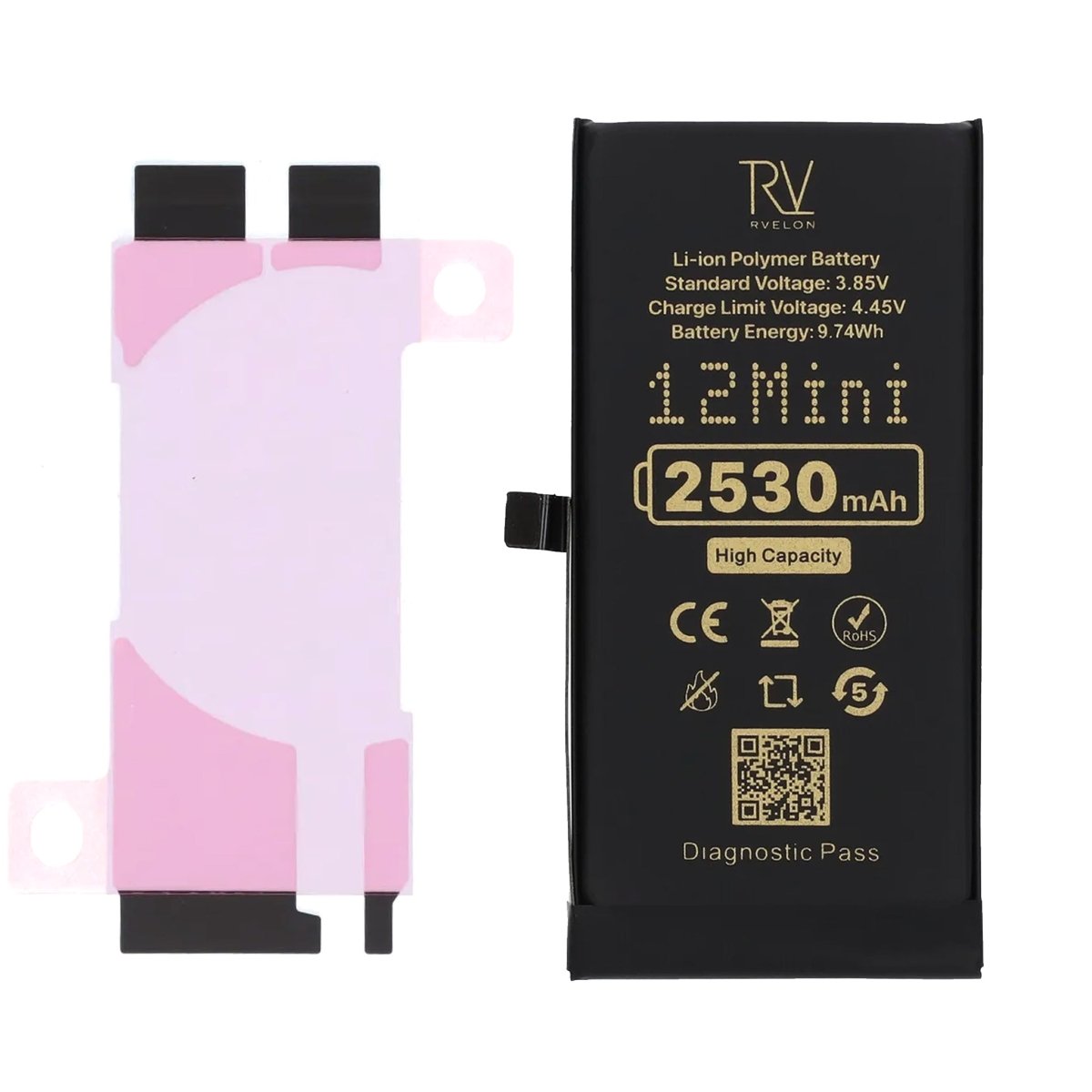 Rvelon Batteri til iPhone 12 Mini – 2530 mAh Høj kapacitet