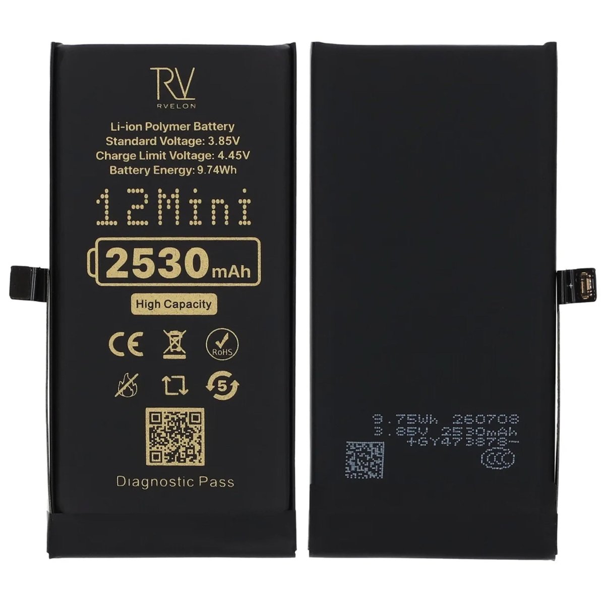 Rvelon Batteri til iPhone 12 Mini – 2530 mAh Høj kapacitet