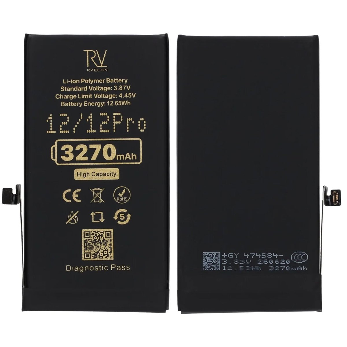 Rvelon Batteri til iPhone 12 og iPhone 12 Pro – 3270 mAh Høj kapacitet