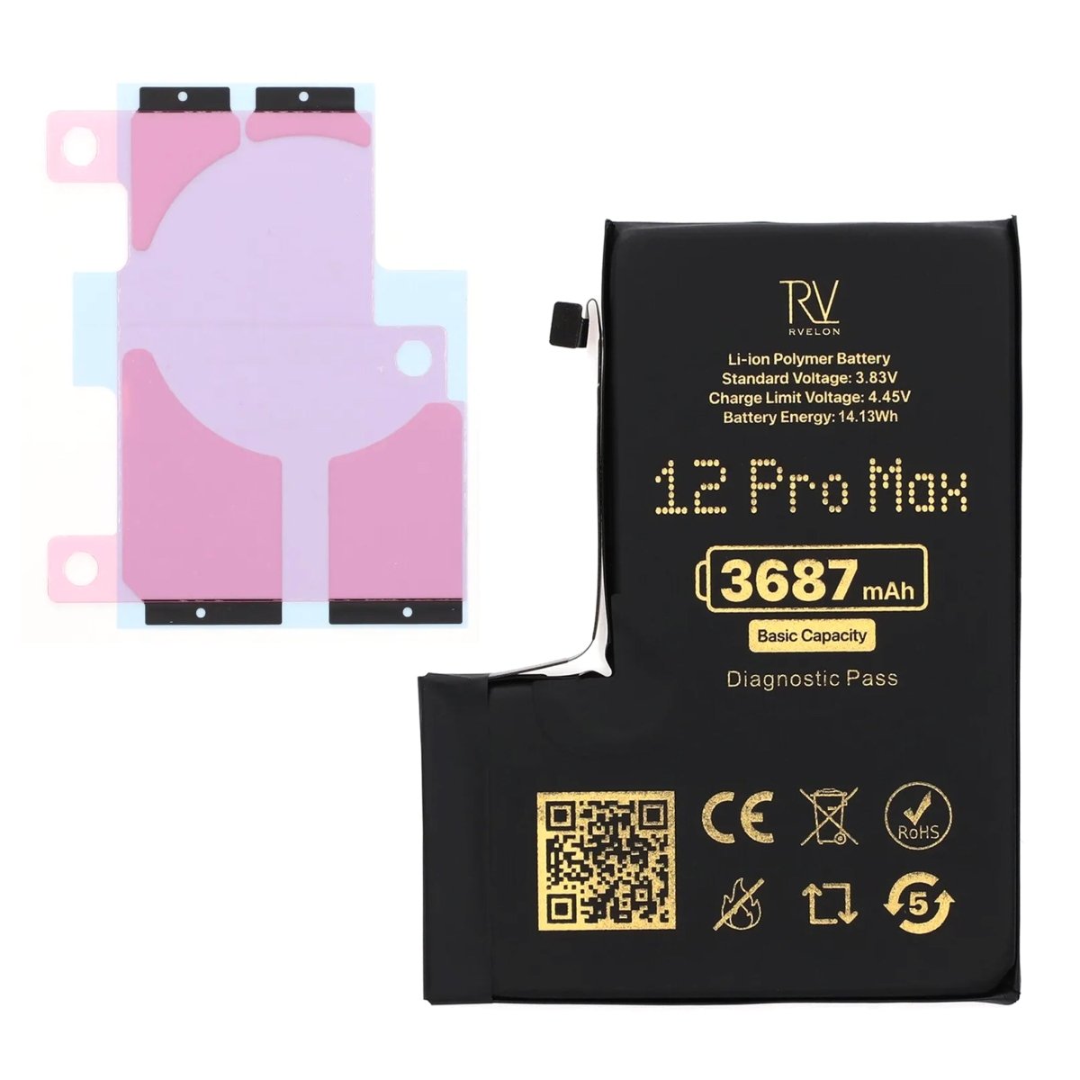Rvelon Batteri til iPhone 12 Pro Max – 3687 mAh Original kapacitet