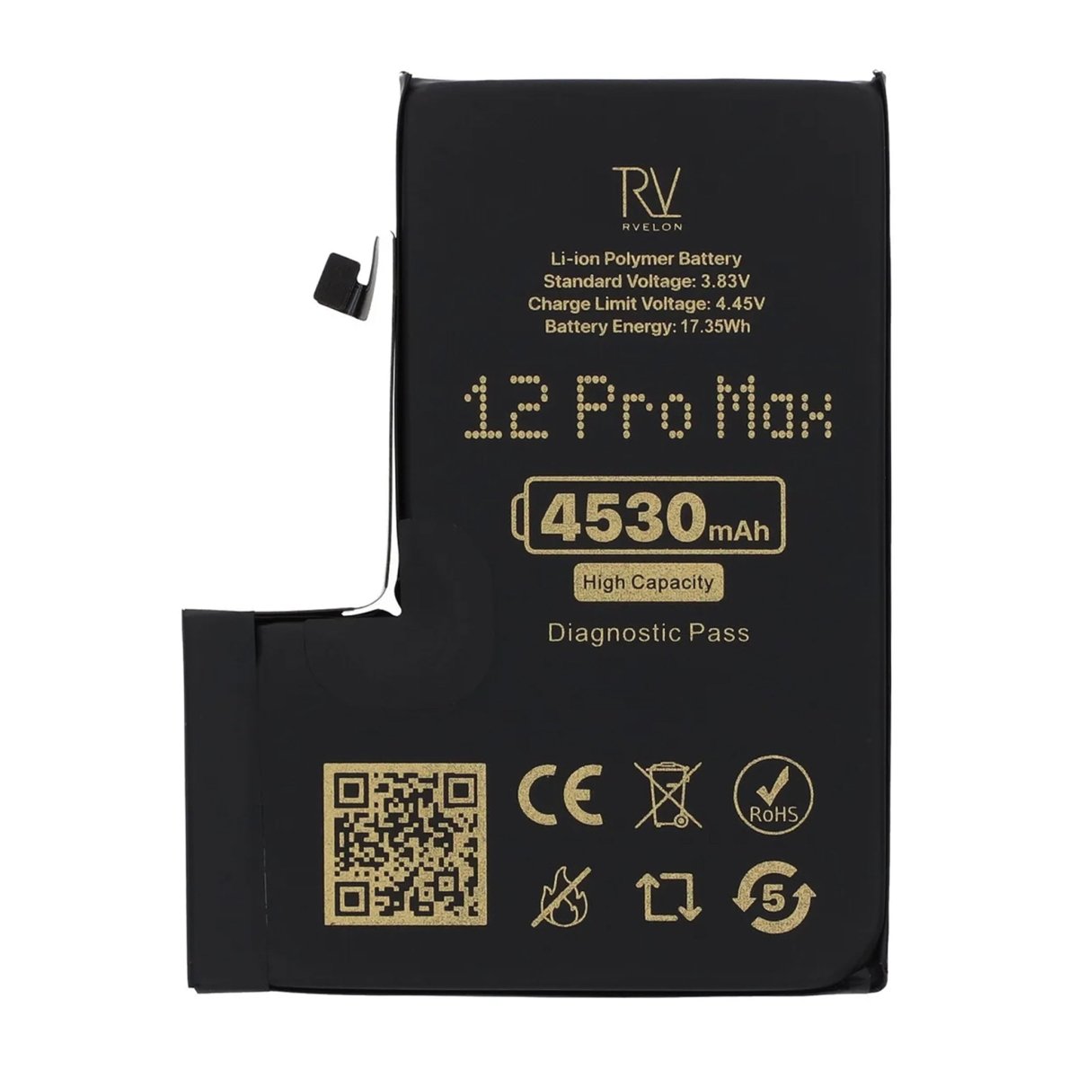 Rvelon Batteri til iPhone 12 Pro Max – 4530 mAh Høj kapacitet