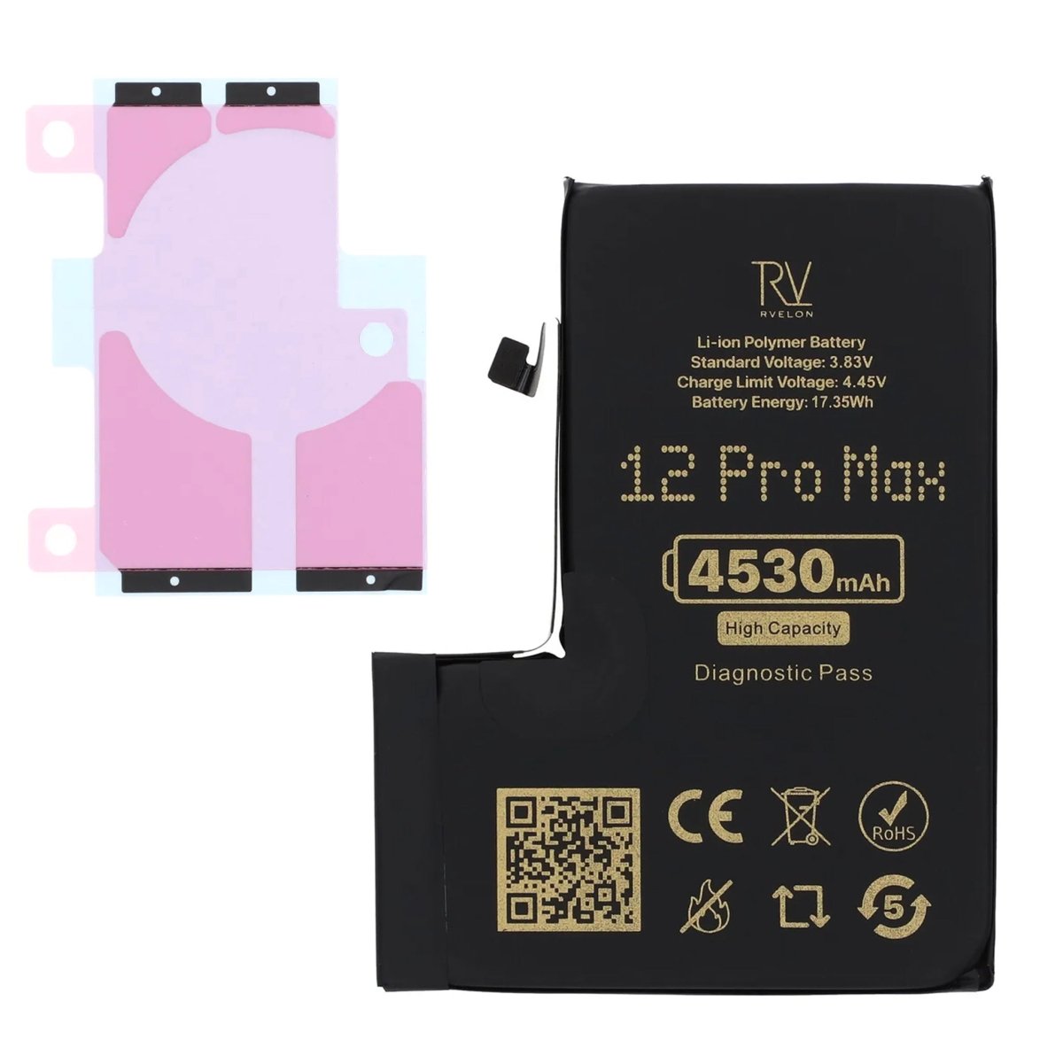 Rvelon Batteri til iPhone 12 Pro Max – 4530 mAh Høj kapacitet