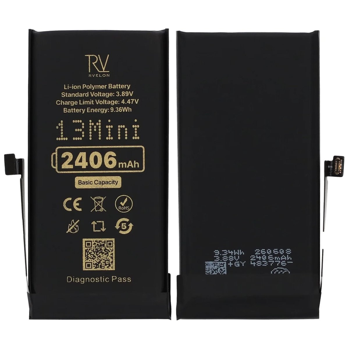 Rvelon Batteri til iPhone 13 Mini – 2406 mAh original kapacitet