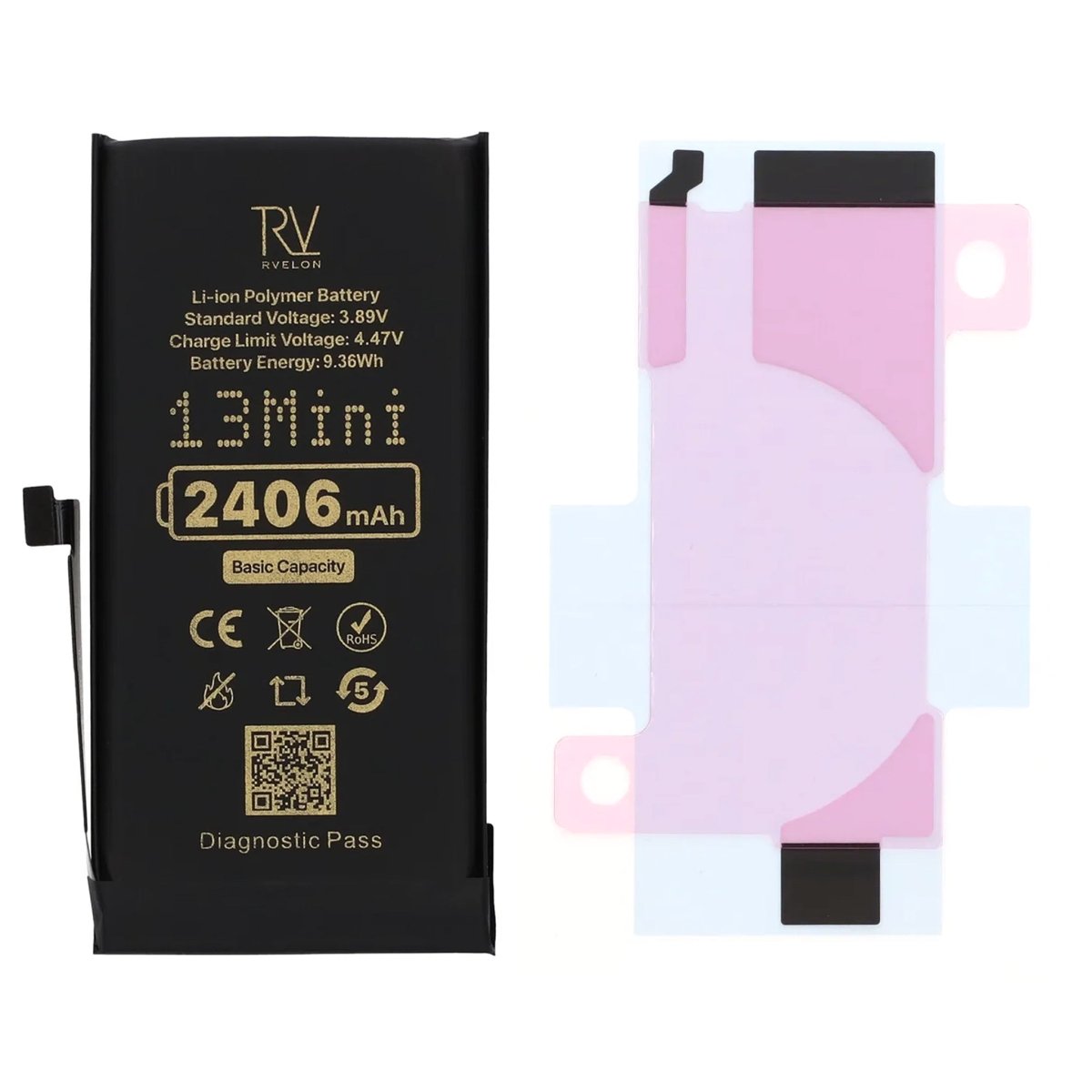 Rvelon Batteri til iPhone 13 Mini – 2406 mAh original kapacitet