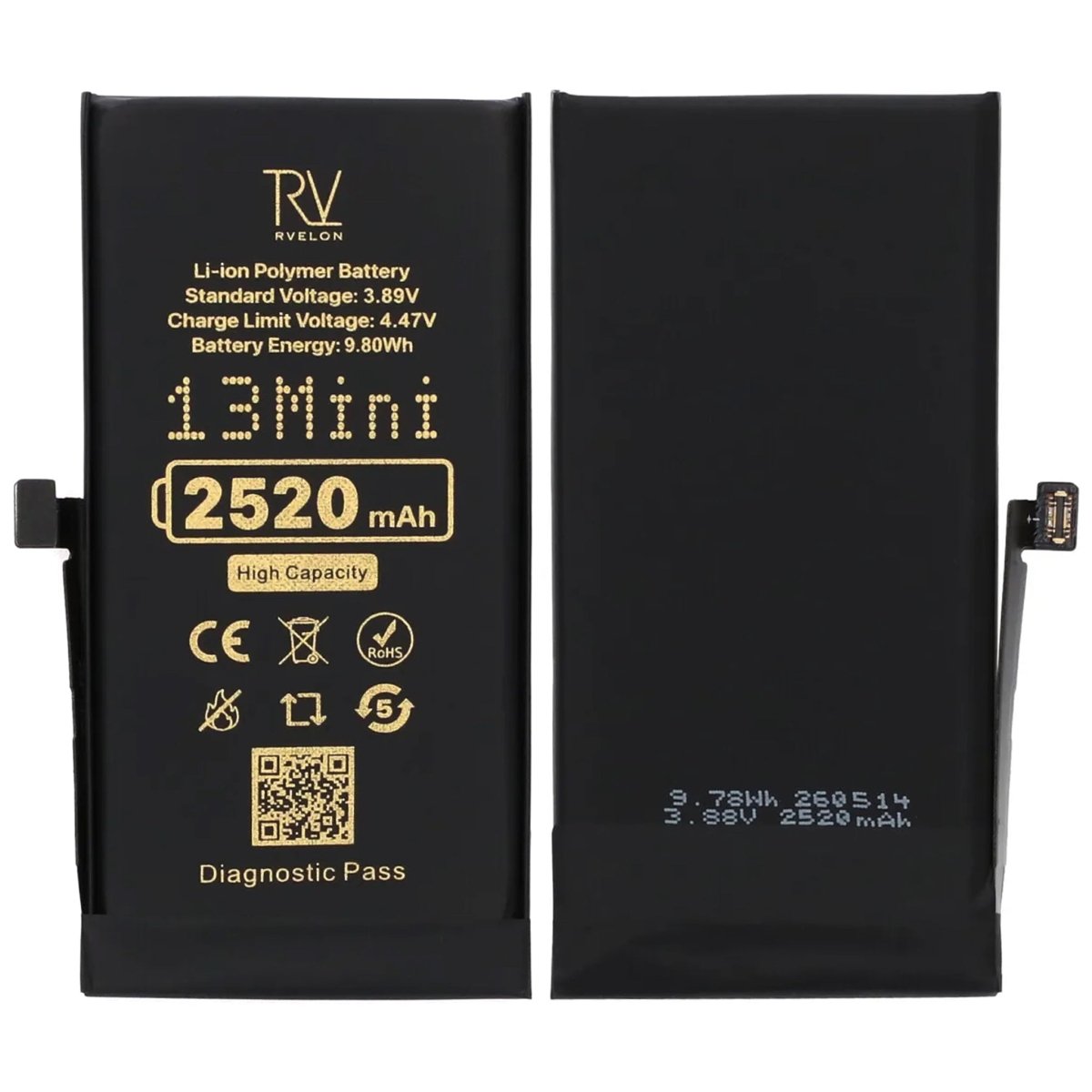 Rvelon Batteri til iPhone 13 Mini – 2520 mAh høj kapacitet