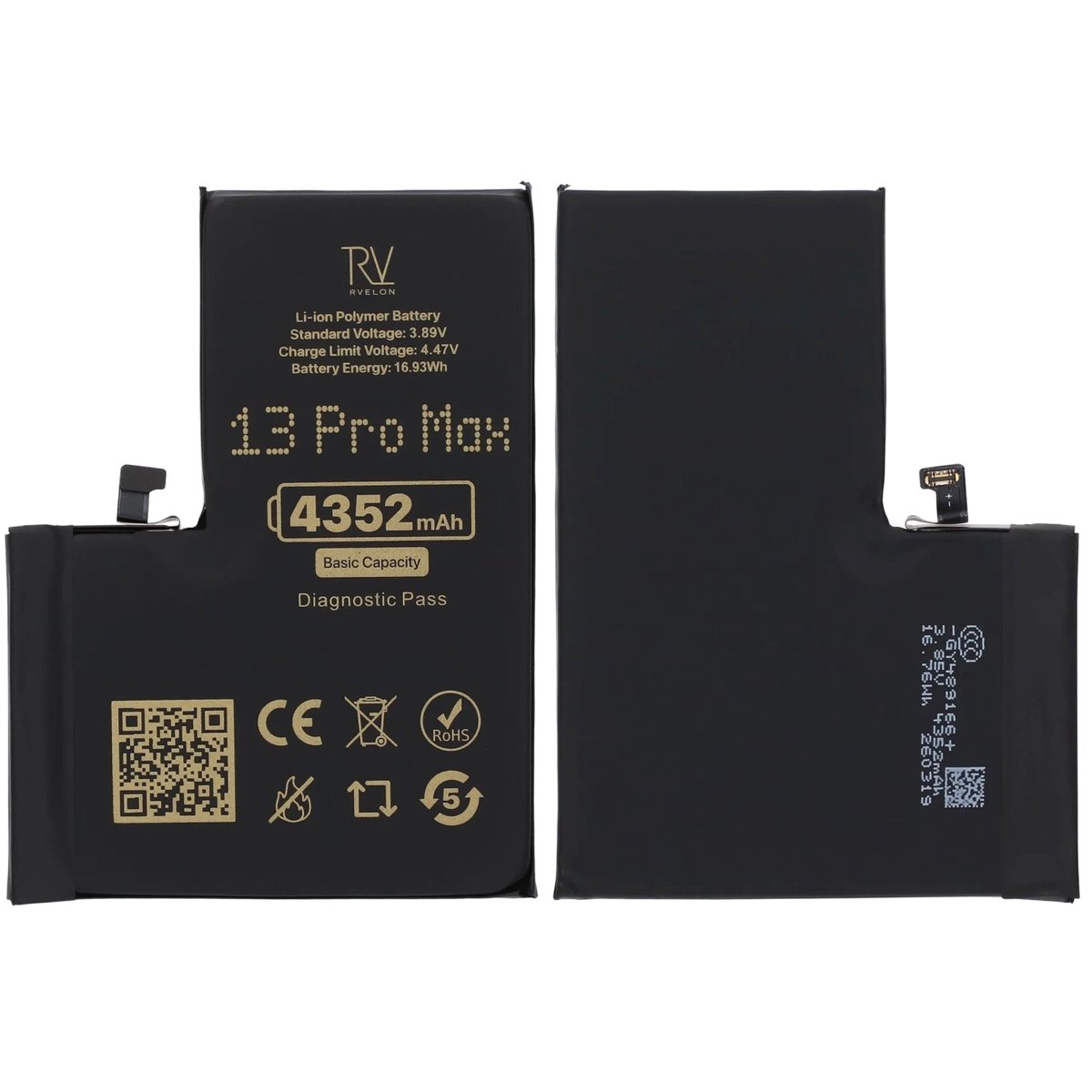 Rvelon Batteri til iPhone 13 Pro Max – 4352 mAh original kapacitet
