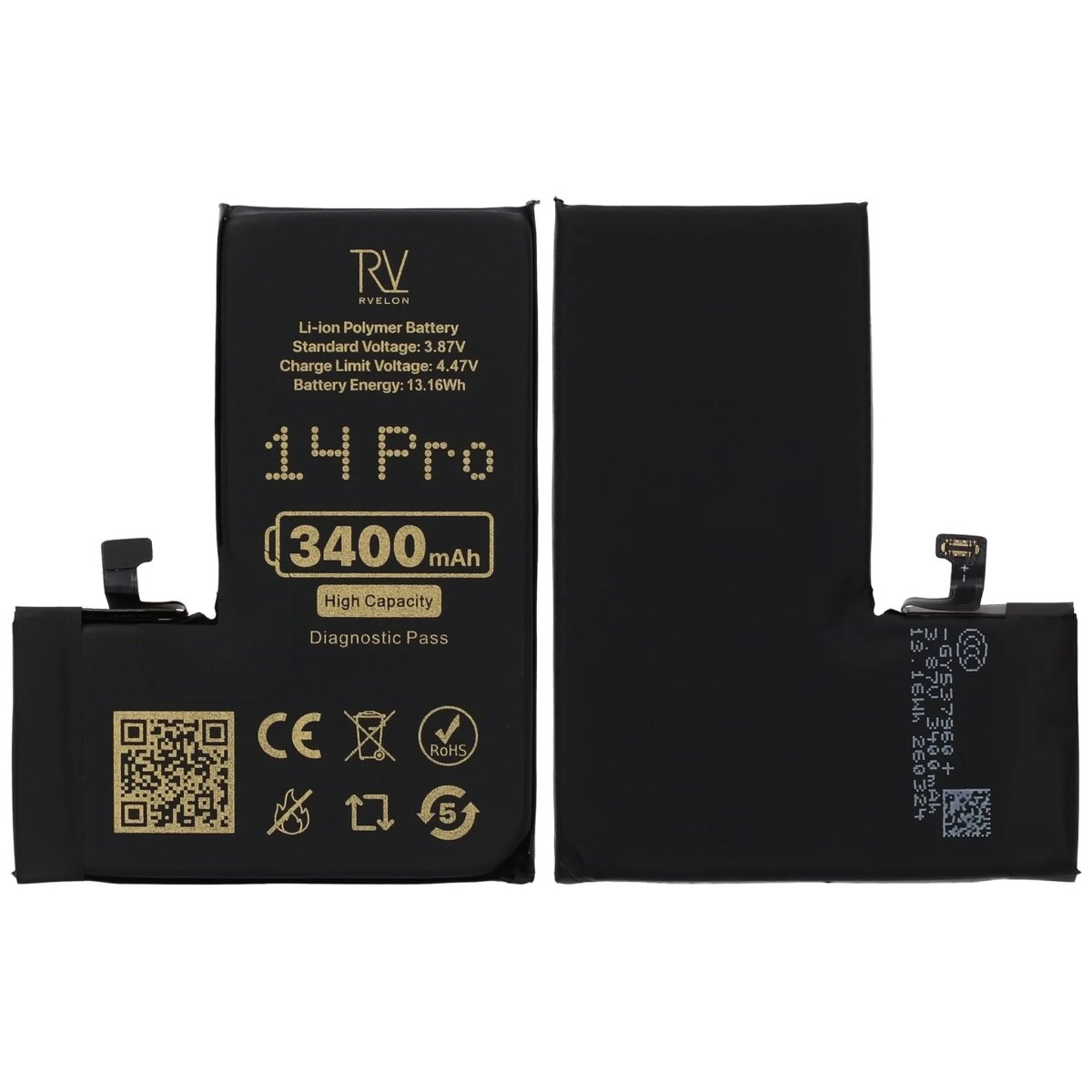 Rvelon Batteri til iPhone 14 Pro – 3400 mAh høj kapacitet