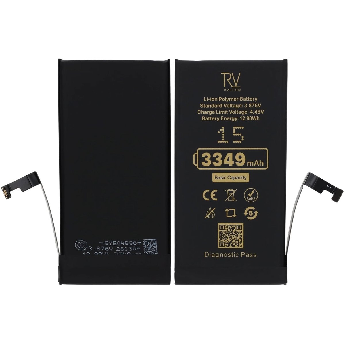 Rvelon Batteri til iPhone 15 – 3349 mAh original kapacitet