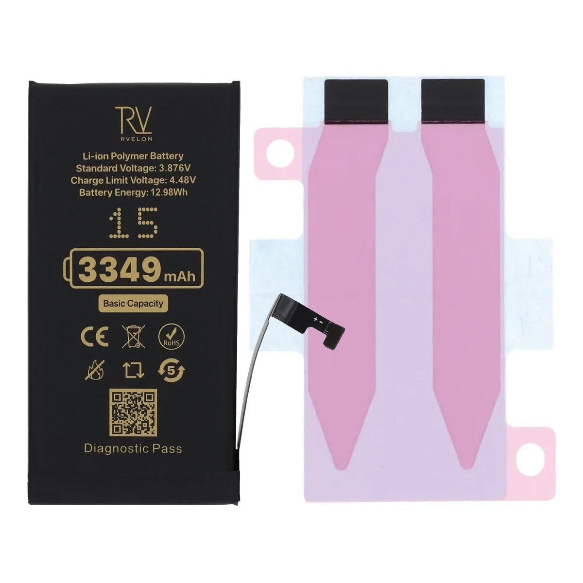 Rvelon Batteri til iPhone 15 – 3349 mAh original kapacitet
