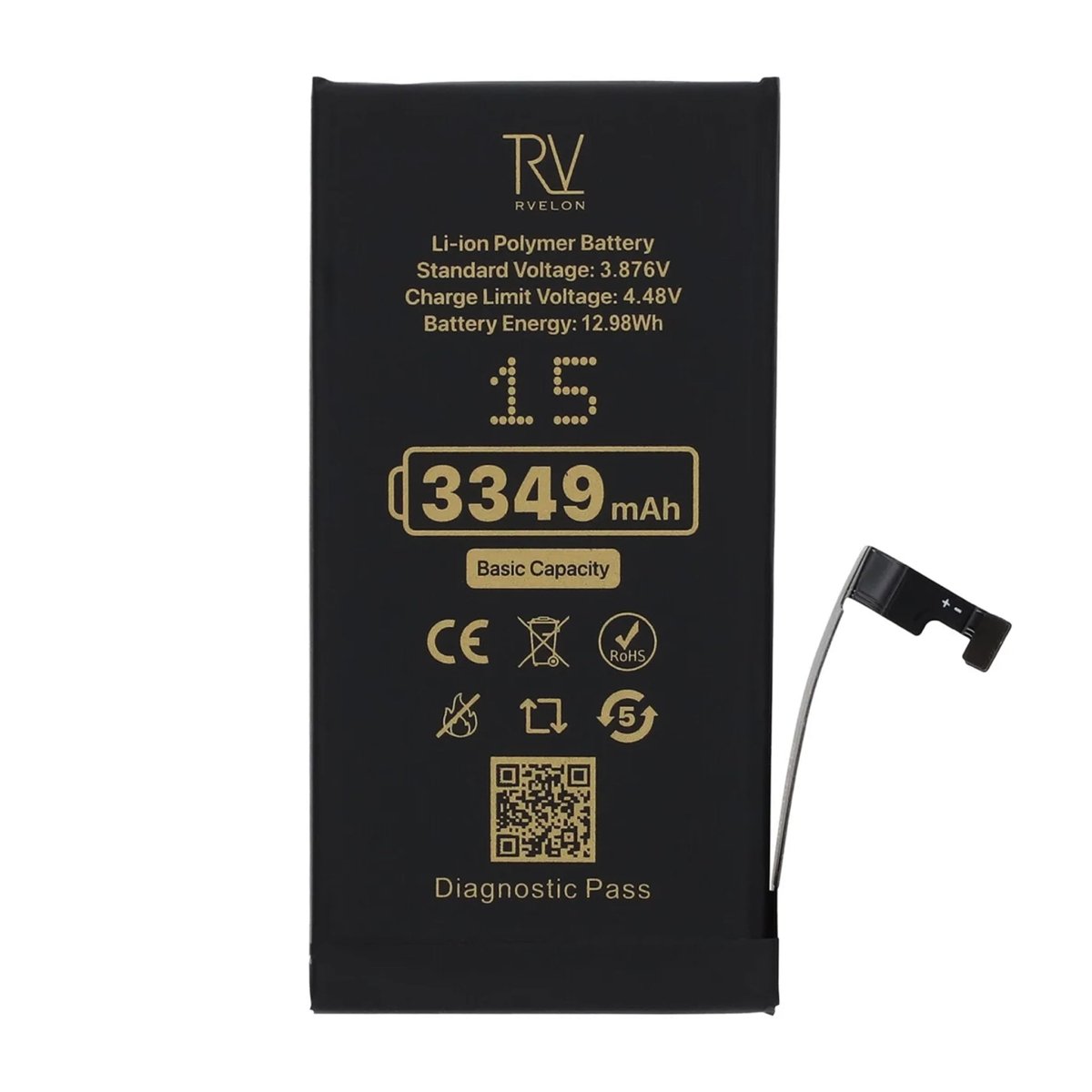 Rvelon Batteri til iPhone 15 – 3349 mAh original kapacitet