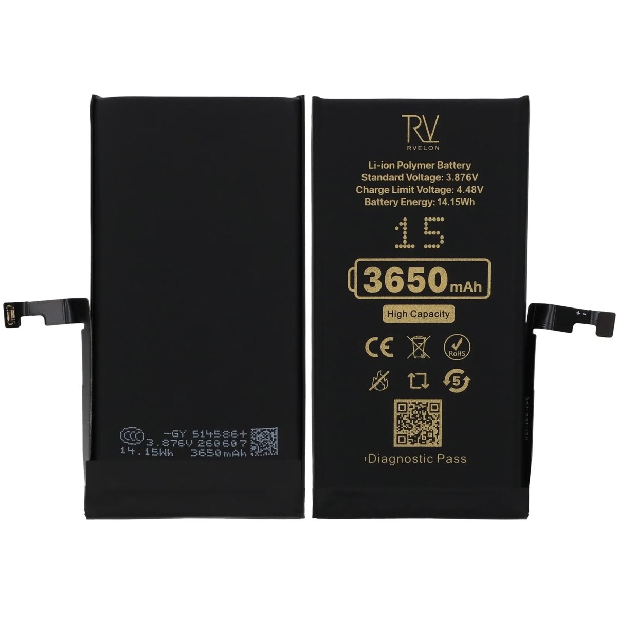 Rvelon Batteri til iPhone 15 – 3650 mAh høj kapacitet