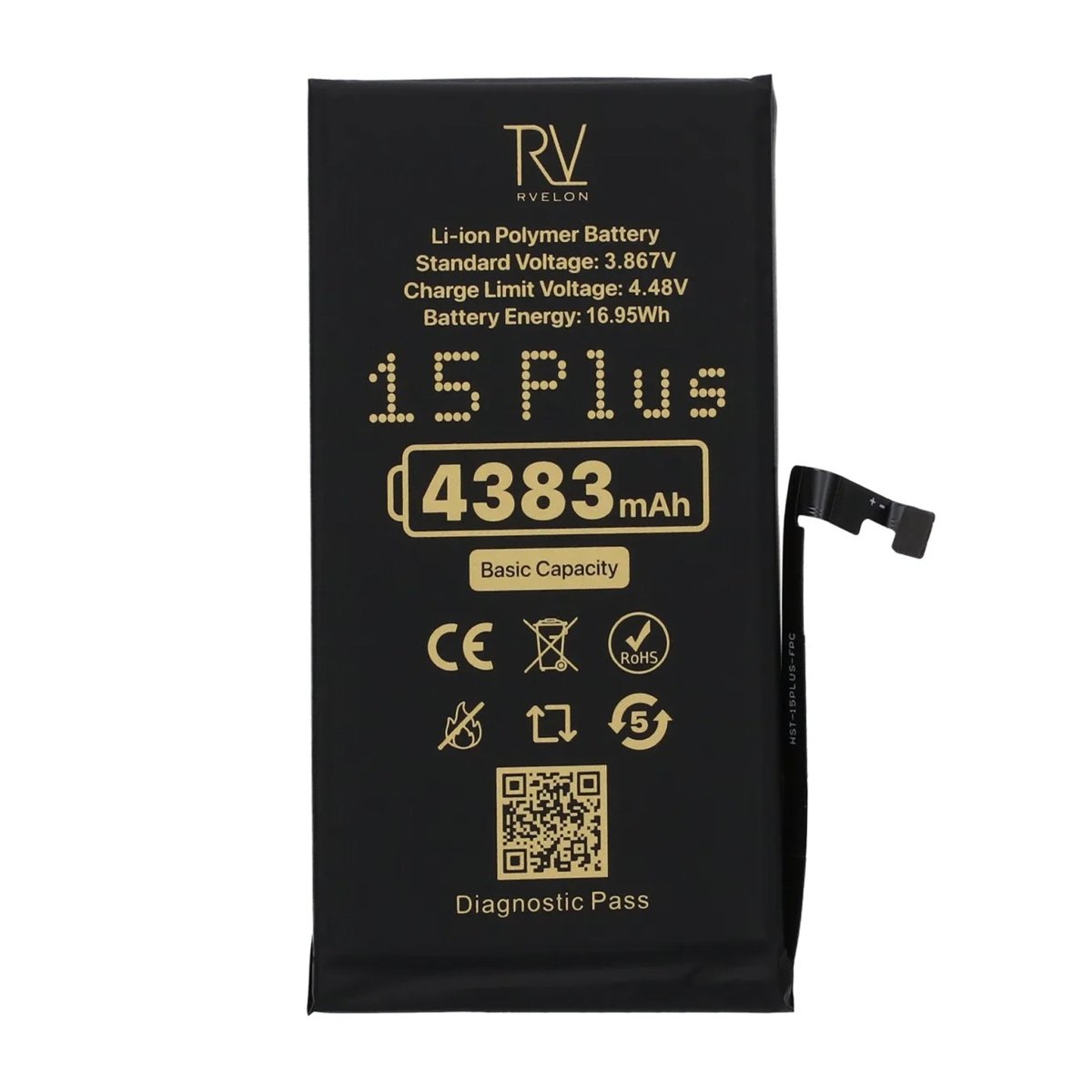 Rvelon Batteri til iPhone 15 Plus – 4383 mAh original kapacitet