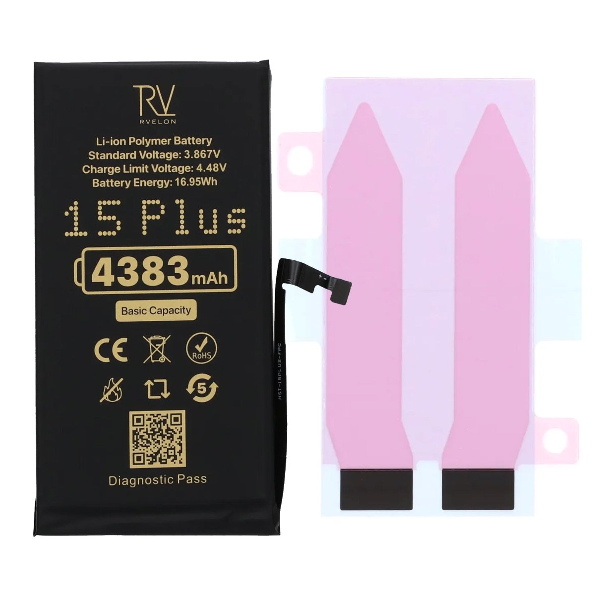 Rvelon Batteri til iPhone 15 Plus – 4383 mAh original kapacitet