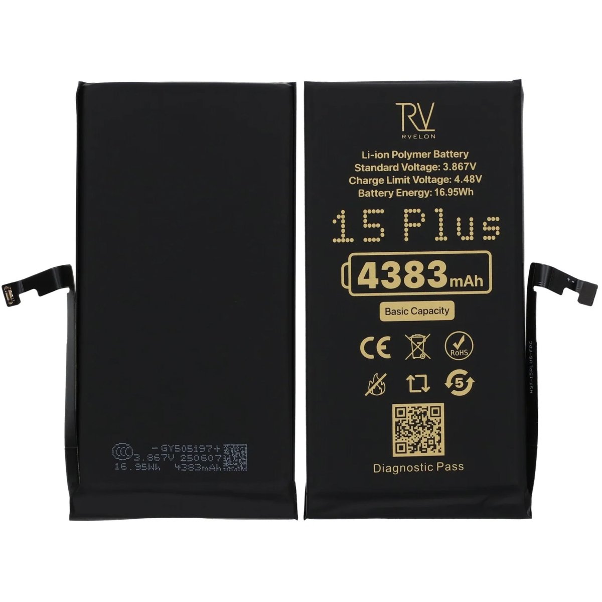 Rvelon Batteri til iPhone 15 Plus – 4383 mAh original kapacitet