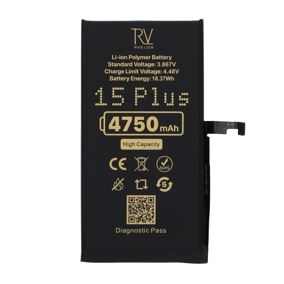 Rvelon Batteri til iPhone 15 Plus – 4750 mAh høj kapacitet