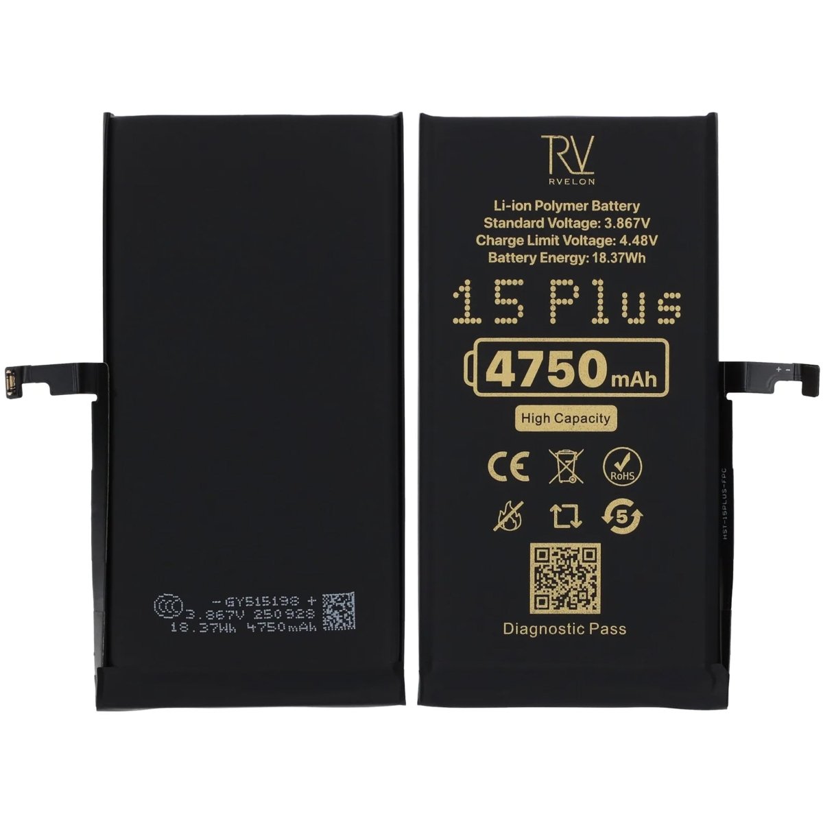 Rvelon Batteri til iPhone 15 Plus – 4750 mAh høj kapacitet